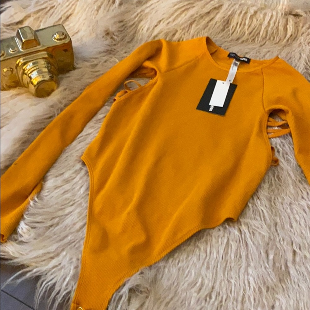 Fashion Nova Mustard Bodysuit with Side Detail